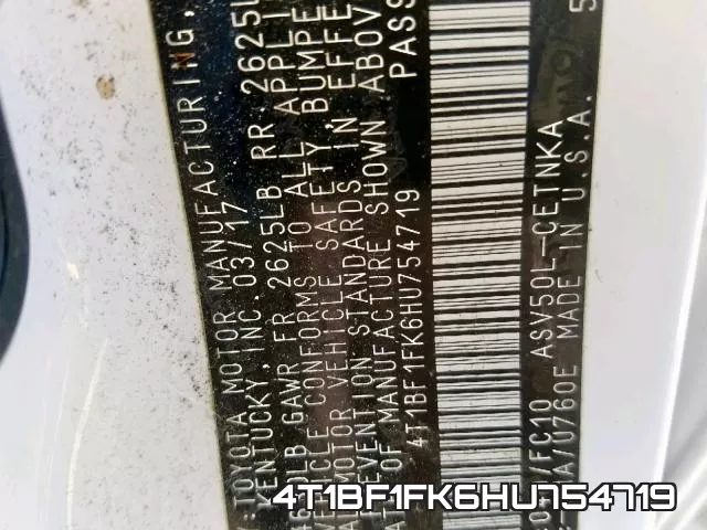 4T1BF1FK6HU754719 фото 2