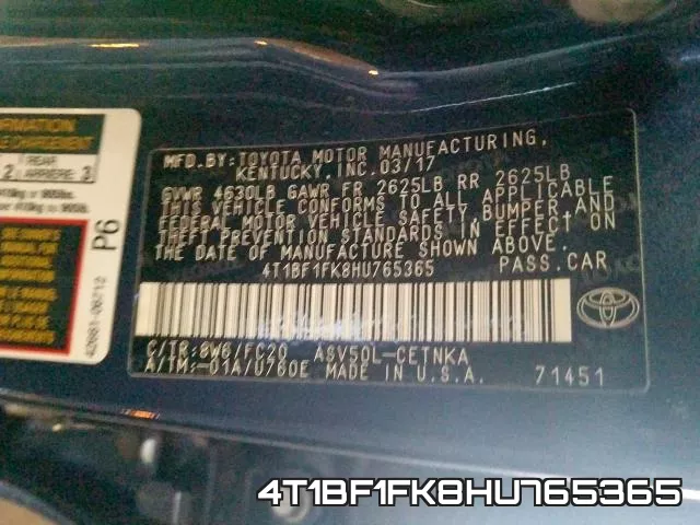 4T1BF1FK8HU765365 фото 2