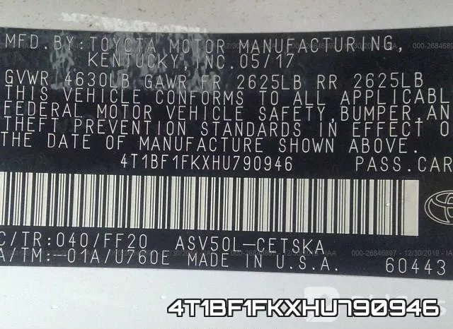 4T1BF1FKXHU790946 фото 8