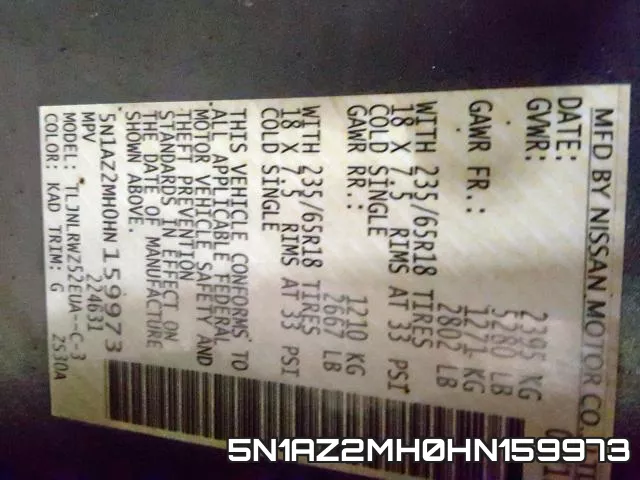 5N1AZ2MH0HN159973 фото 2