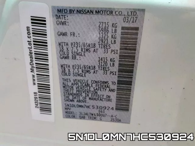 5N1DL0MN7HC530924 фото 2