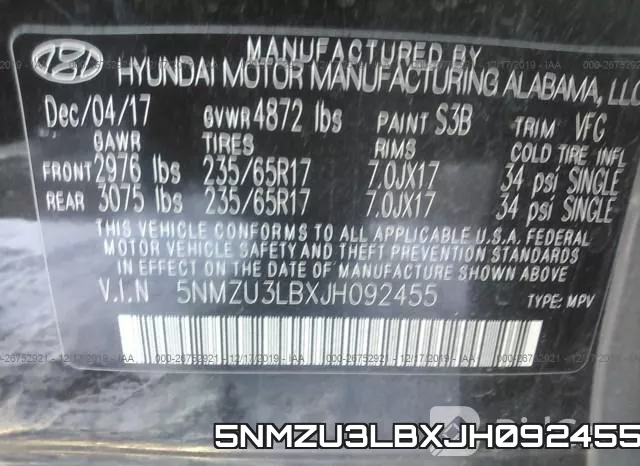 5NMZU3LBXJH092455 фото 10