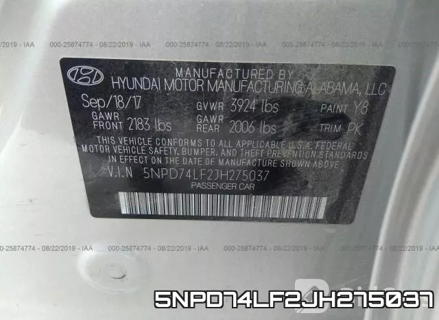 5NPD74LF2JH275037 фото 8
