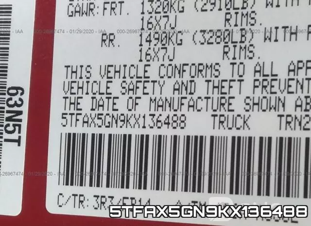 5TFAX5GN9KX136488 фото 8