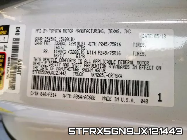 5TFRX5GN9JX121443 фото 2
