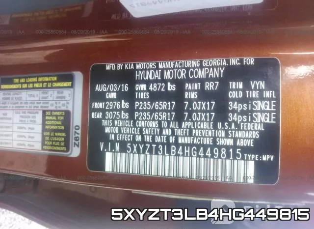 5XYZT3LB4HG449815 фото 7
