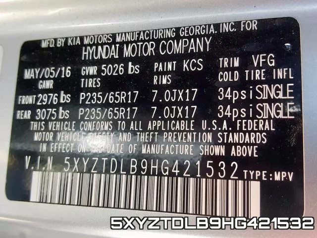 5XYZTDLB9HG421532 фото 2