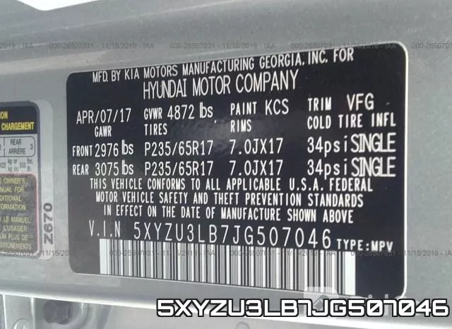 5XYZU3LB7JG507046 фото 9