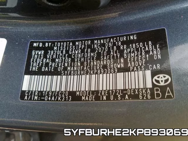 5YFBURHE2KP893069 фото 2