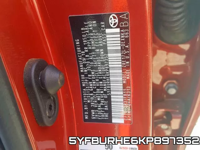 5YFBURHE6KP897352 фото 2