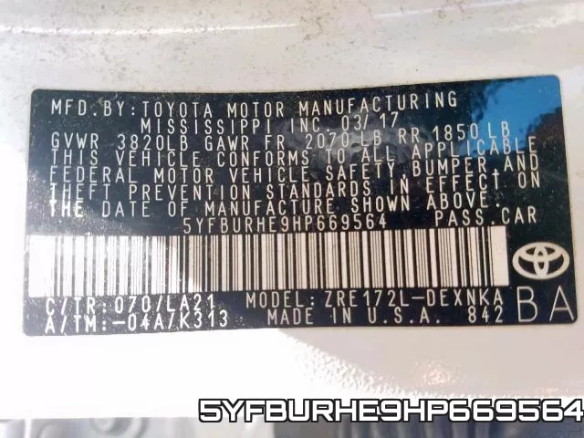 5YFBURHE9HP669564 фото 2