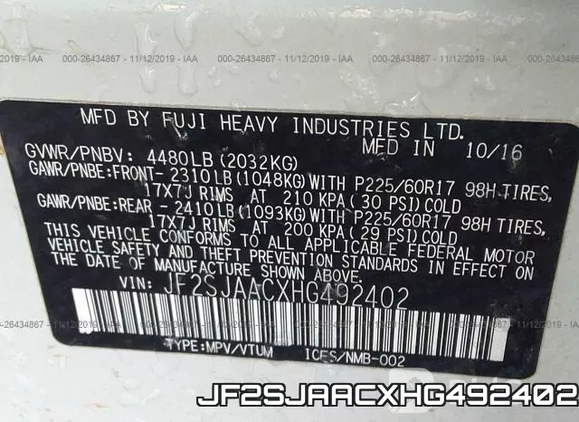 JF2SJAACXHG492402 фото 7