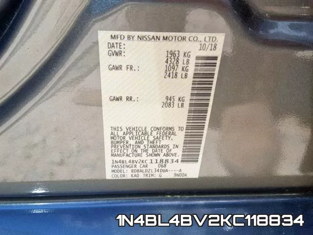 1N4BL4BV2KC118834 фото 2