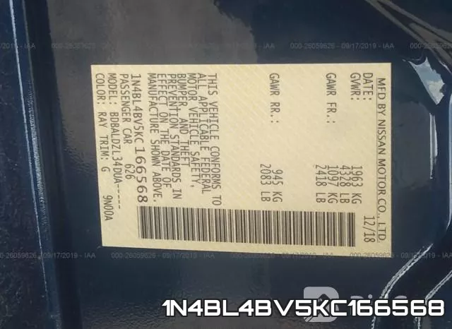 1N4BL4BV5KC166568 фото 9