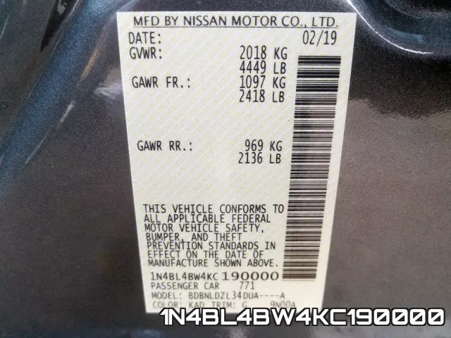 1N4BL4BW4KC190000 фото 2