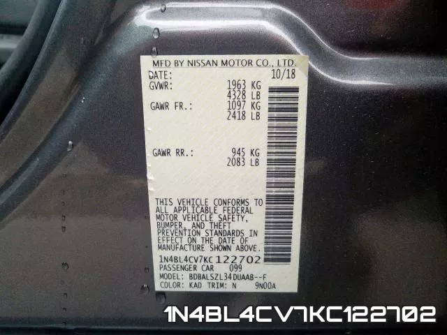 1N4BL4CV7KC122702 фото 2
