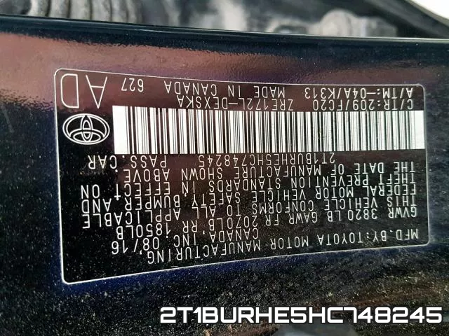 2T1BURHE5HC748245 фото 2