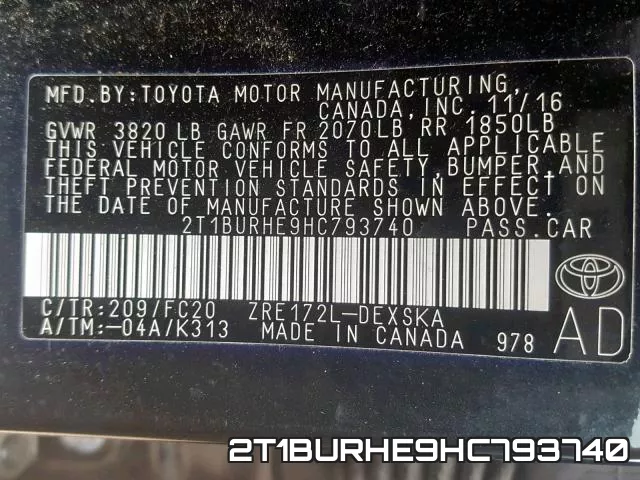 2T1BURHE9HC793740 фото 2
