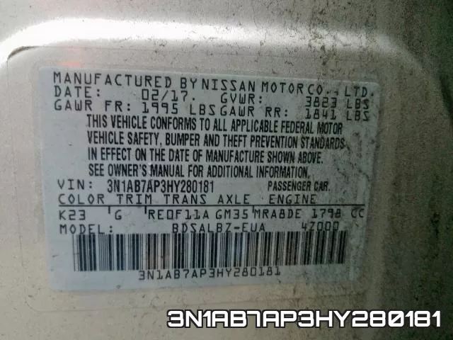 3N1AB7AP3HY280181 фото 2