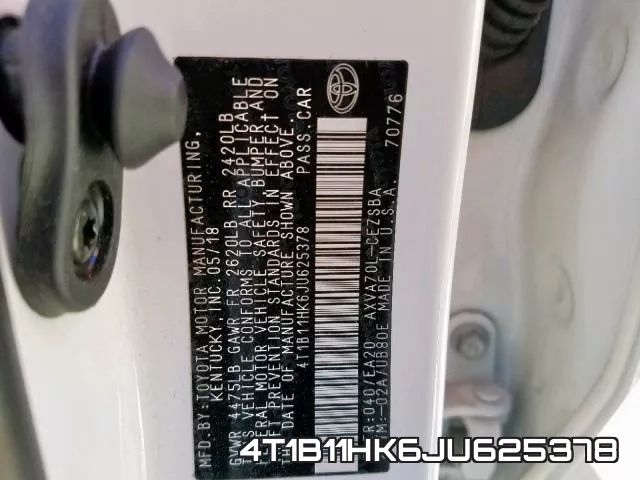 4T1B11HK6JU625378 фото 2