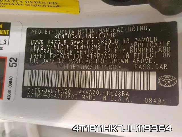 4T1B11HK7JU119364 фото 2