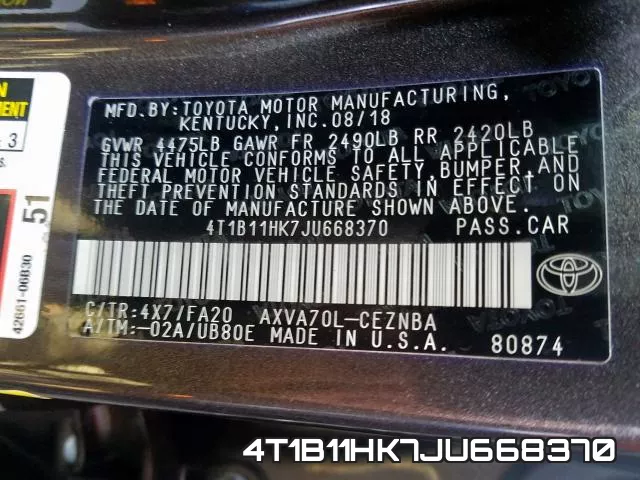 4T1B11HK7JU668370 фото 2