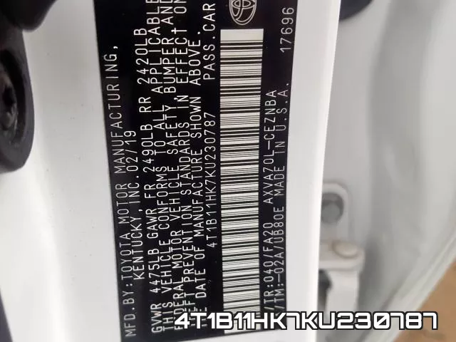 4T1B11HK7KU230787 фото 2