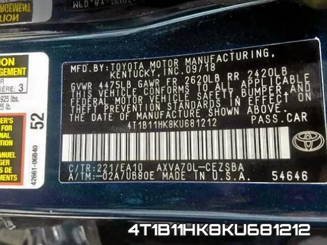 4T1B11HK8KU681212 фото 2