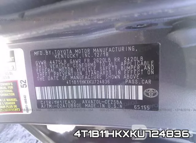 4T1B11HKXKU724836 фото 10