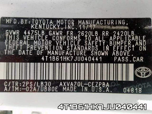 4T1B61HK7JU040441 фото 2