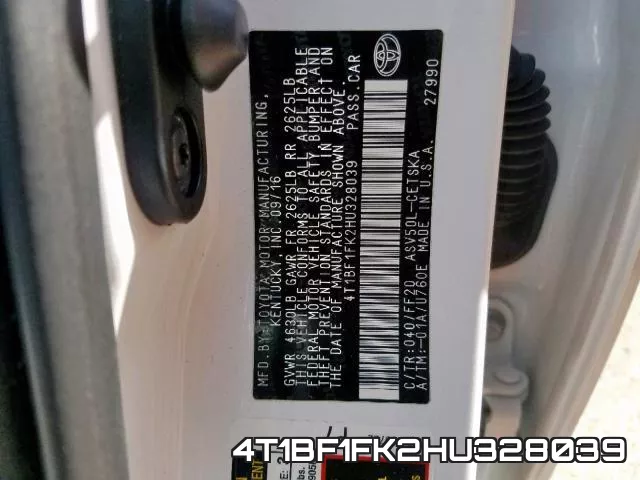 4T1BF1FK2HU328039 фото 2