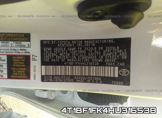 4T1BF1FK4HU316538 фото 10