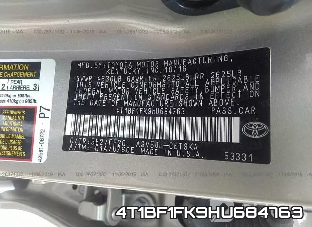 4T1BF1FK9HU684763 фото 6