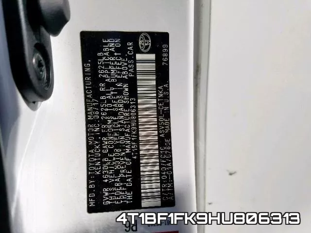 4T1BF1FK9HU806313 фото 2
