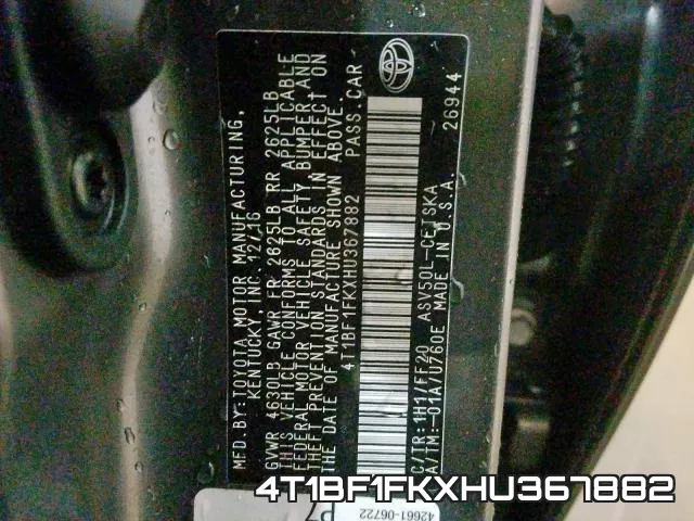 4T1BF1FKXHU367882 фото 2