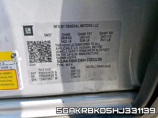 5GAKRBKD5HJ331139 фото 2