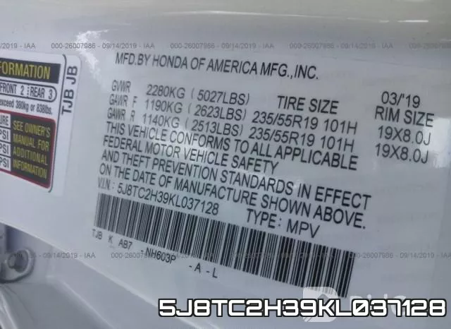 5J8TC2H39KL037128 фото 7