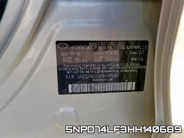 5NPD74LF3HH140689 фото 2