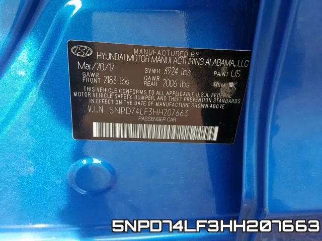 5NPD74LF3HH207663 фото 2