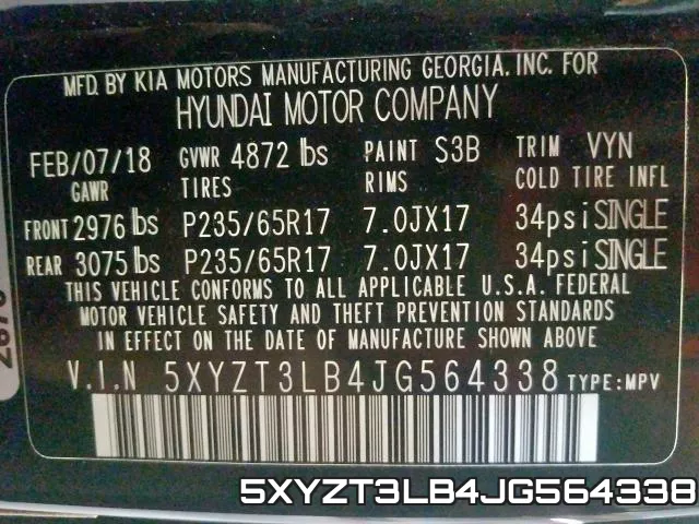 5XYZT3LB4JG564338 фото 2