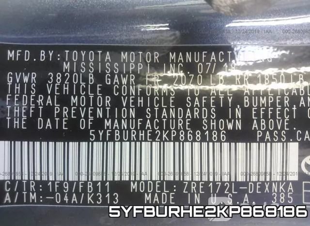 5YFBURHE2KP868186 фото 9