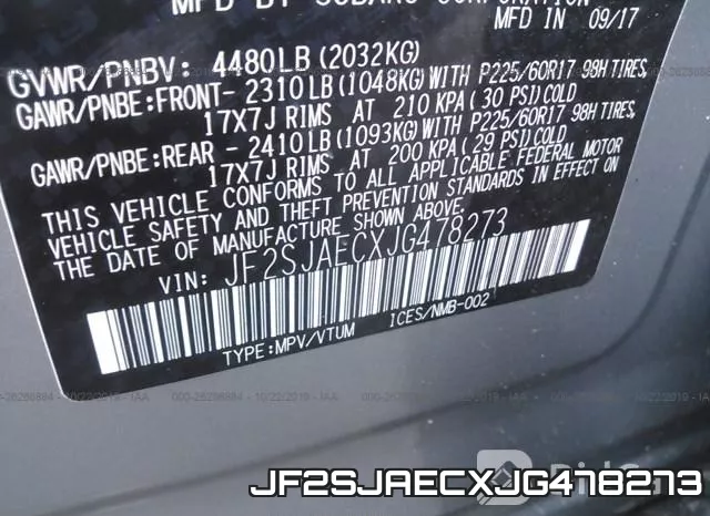 JF2SJAECXJG478273 фото 9