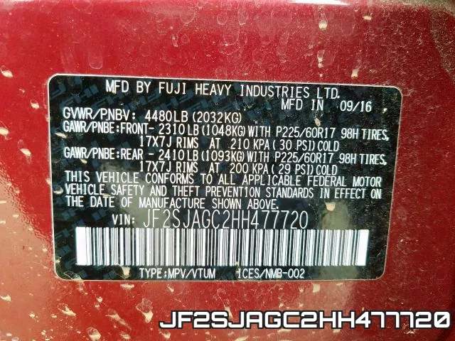JF2SJAGC2HH477720 фото 2