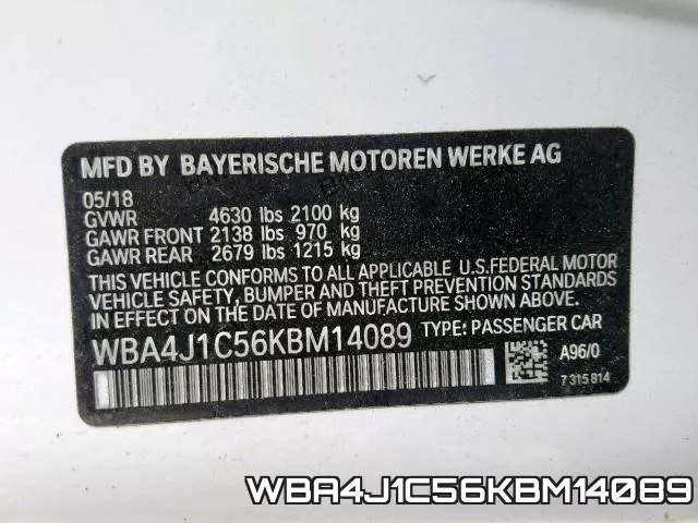WBA4J1C56KBM14089 фото 2