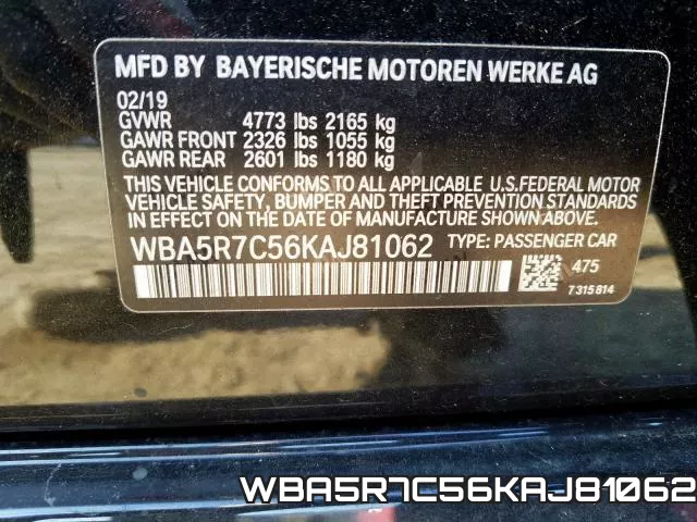 WBA5R7C56KAJ81062 фото 2