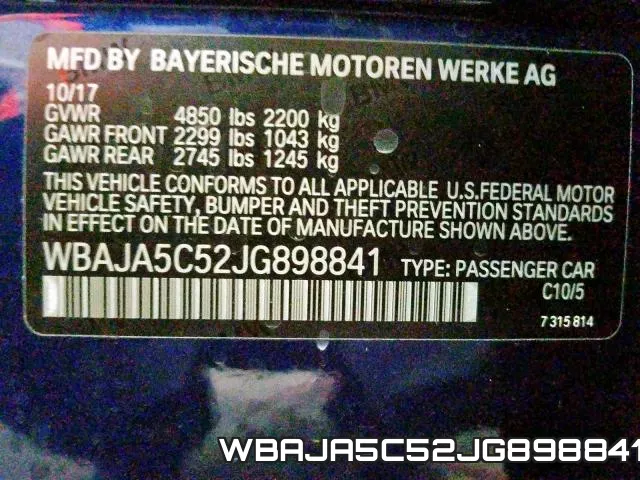 WBAJA5C52JG898841 фото 2
