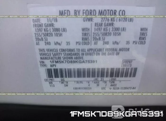 1FM5K7D89KGA75391 фото 10