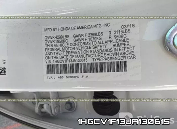 1HGCV1F13JA130615 фото 10