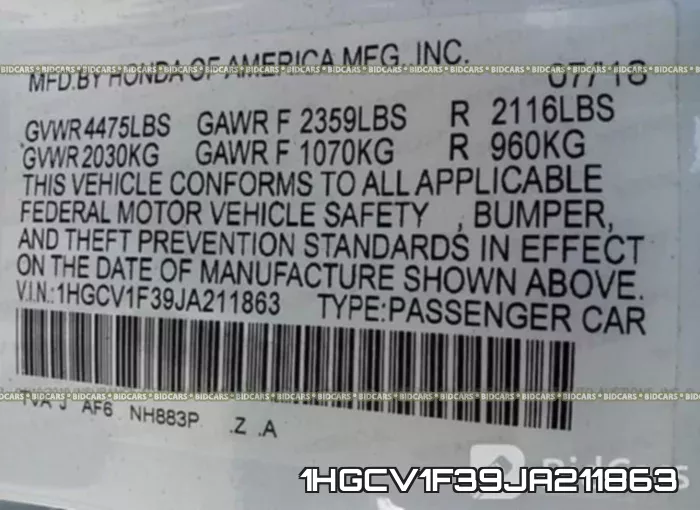 1HGCV1F39JA211863 фото 10