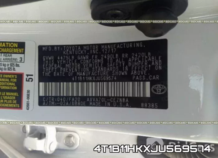 4T1B11HKXJU569574 фото 10